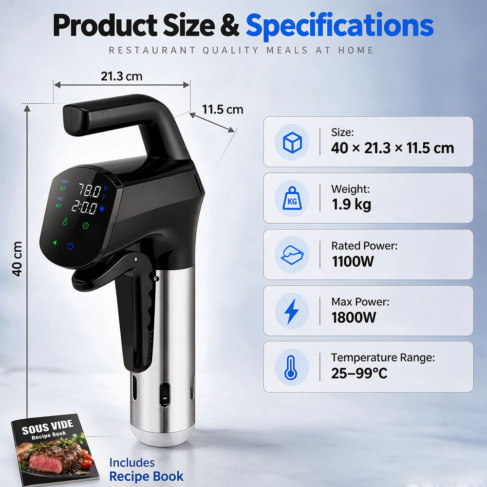 Wi-Fi対応の真空調理器 1800W、水中循環式、IPX7 - Digital Sous Vide Precision Cooker のレビューと価格